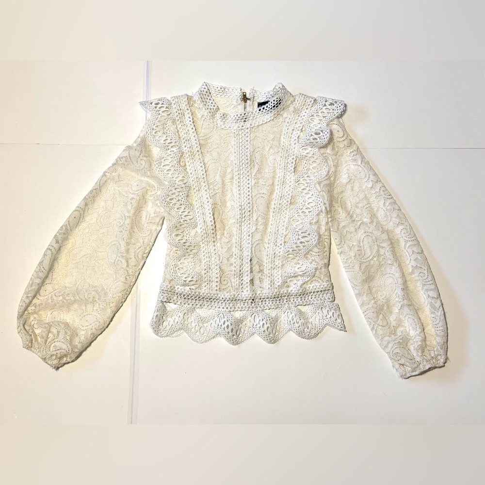 White Lace Ruffle Trim Blouse